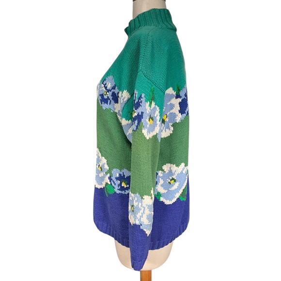 Vintage Adrienne Vittadini Sport 100% Cotton Size Small Floral Sweater Women 90s - Picture 3 of 8